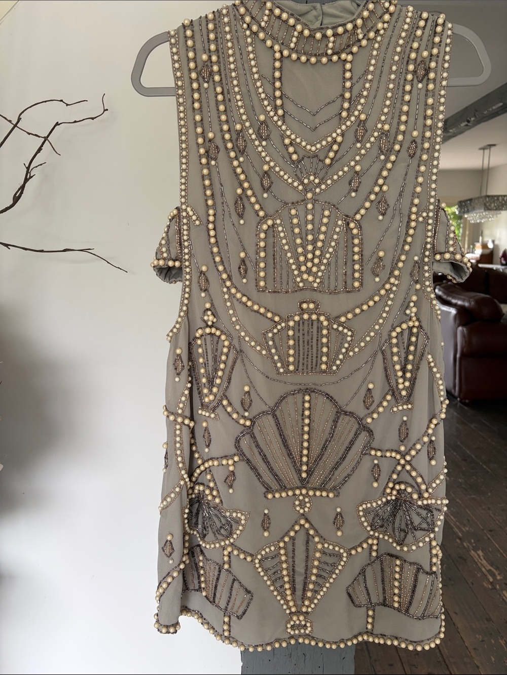 Beaded Embellished Sleeveless Shift Dress in TaupeASOS design